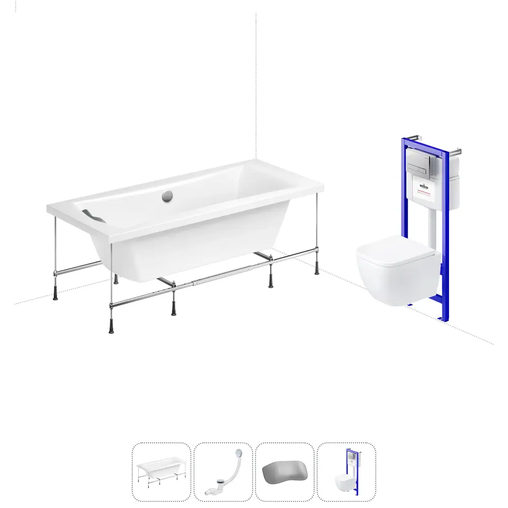 Фото Ванна Lavinia Boho Pure 20221126R 180x80 см акриловая с подвесным унитазом и инсталляцией