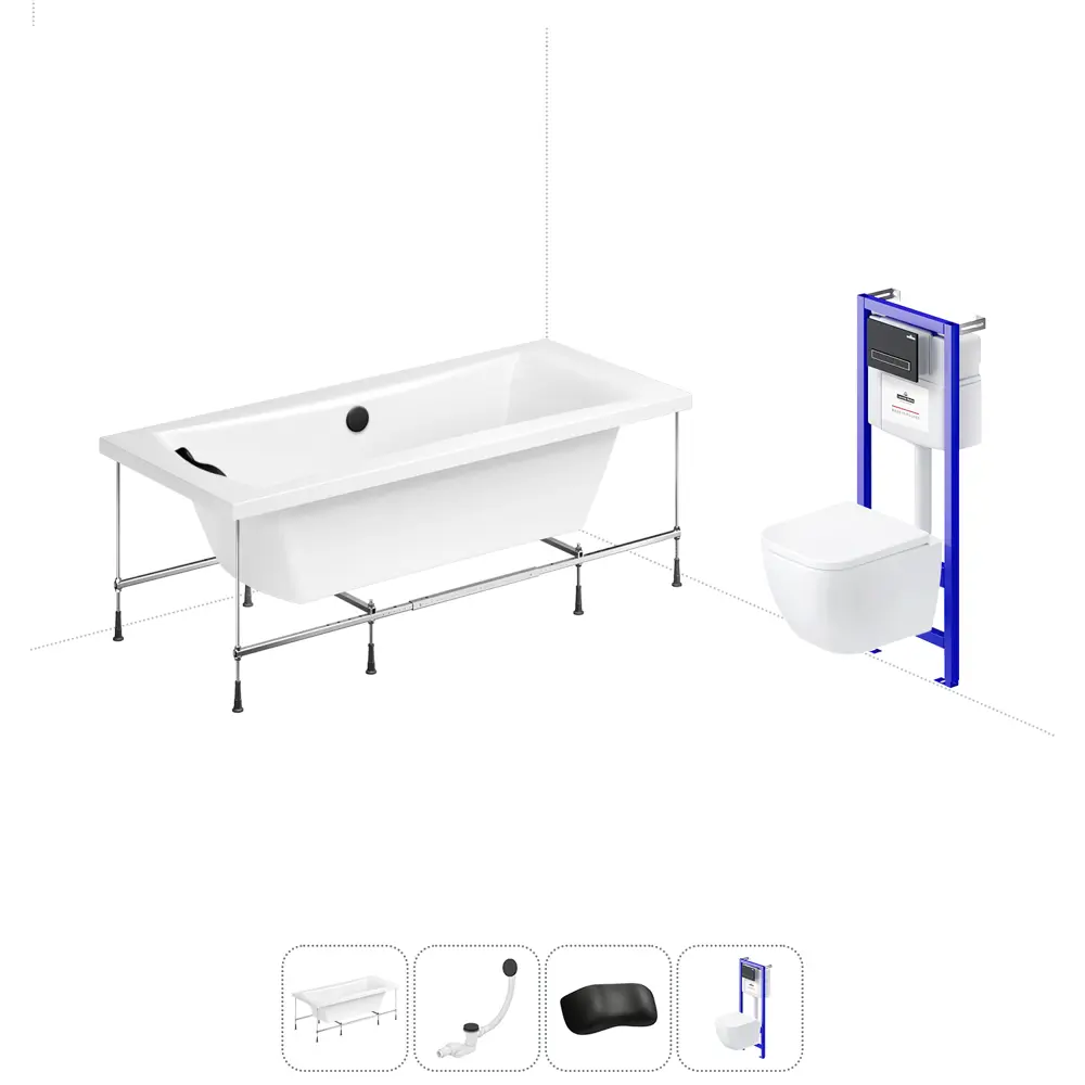 Фото Ванна Lavinia Boho Evan 20221120R 200x90 см акриловая с подвесным унитазом и инсталляцией Фото Ванна Lavinia Boho Evan 20221120R 200x90 см акриловая с подвесным унитазом и инсталляцией