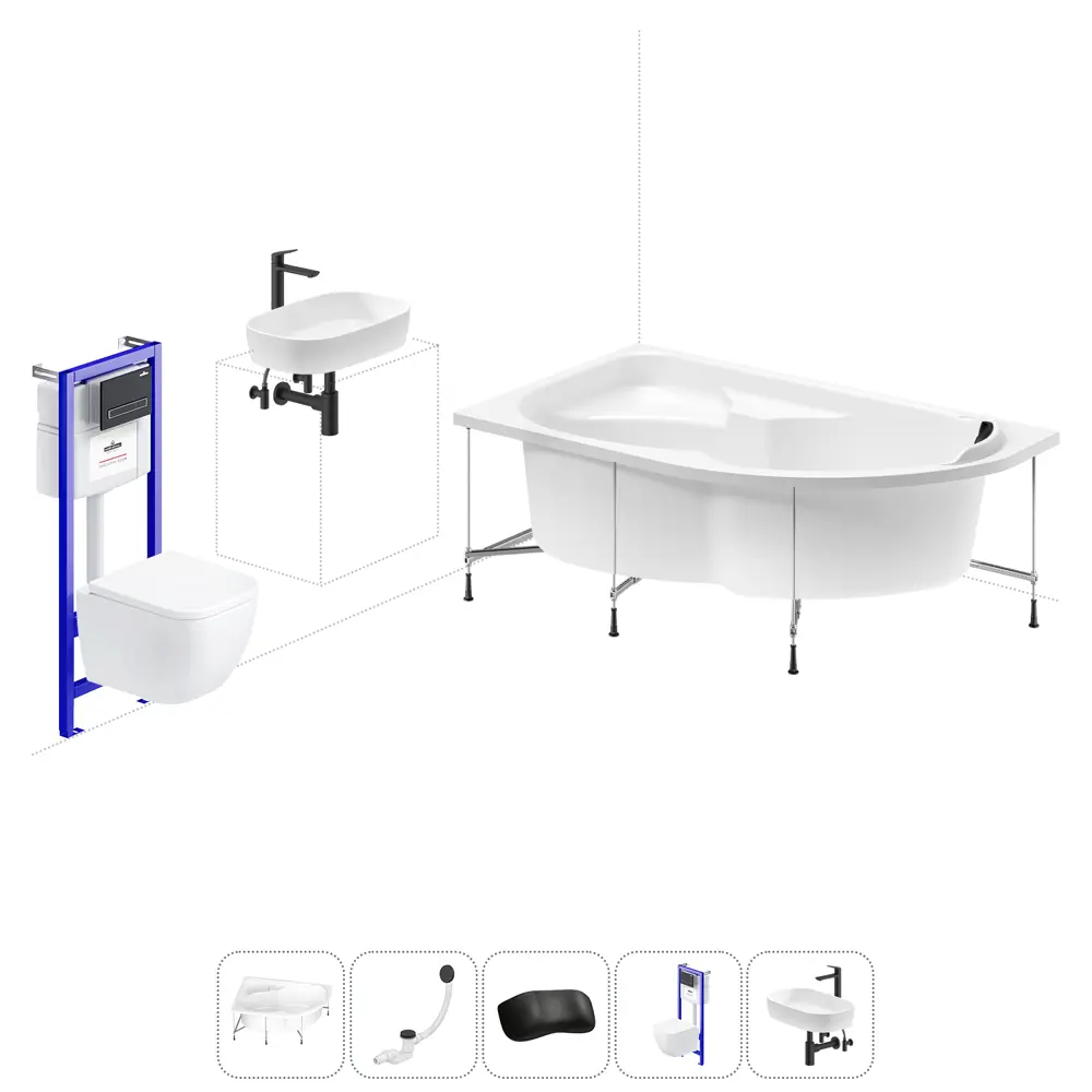 Фото Ванна угловая Lavinia Boho Bell Pro 20221364R правая 140x95 см акриловая с подвесным унитазом, инсталляцией и раковиной в комплекте Фото Ванна угловая Lavinia Boho Bell Pro 20221364R правая 140x95 см акриловая с подвесным унитазом, инсталляцией и раковиной в комплекте