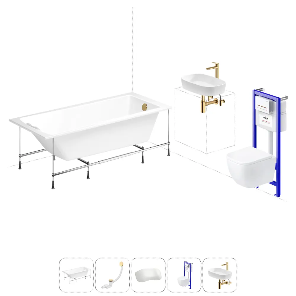 Фото Ванна Lavinia Boho Biore 20221257R 170x70 см акриловая с подвесным унитазом, инсталляцией и раковиной в комплекте Фото Ванна Lavinia Boho Biore 20221257R 170x70 см акриловая с подвесным унитазом, инсталляцией и раковиной в комплекте