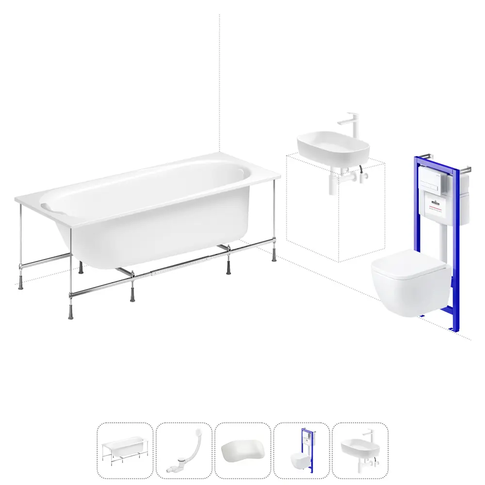 Фото Ванна угловая Lavinia Boho Art II 20221267R правая 170x72 см акриловая с подвесным унитазом, инсталляцией и раковиной в комплекте