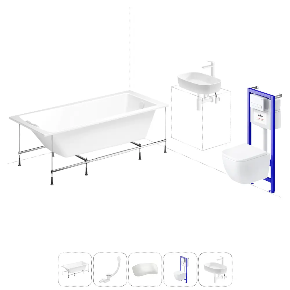 Фото Ванна Lavinia Boho Element 20221247R 170x80 см акриловая с подвесным унитазом, инсталляцией и раковиной в комплекте Фото Ванна Lavinia Boho Element 20221247R 170x80 см акриловая с подвесным унитазом, инсталляцией и раковиной в комплекте