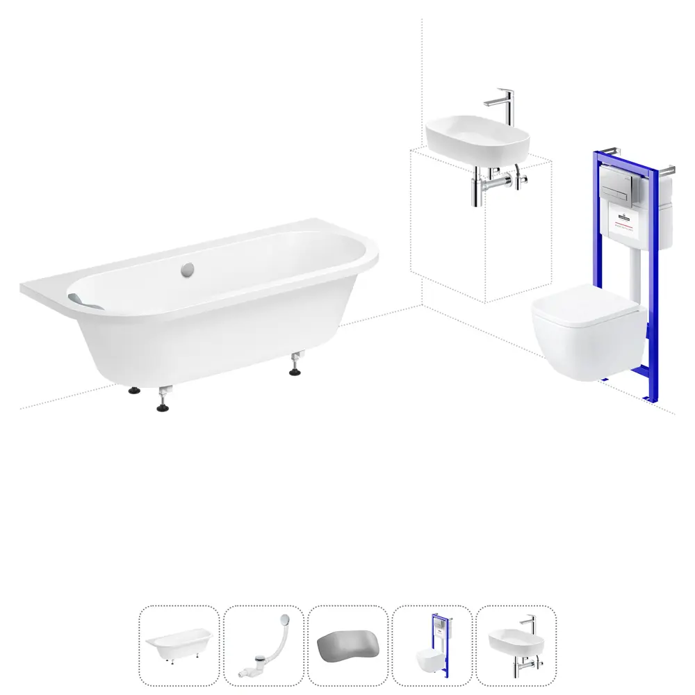 Фото Ванна Lavinia Boho Catani 20221282R левая 170x80 см акриловая с подвесным унитазом, инсталляцией и раковиной в комплекте