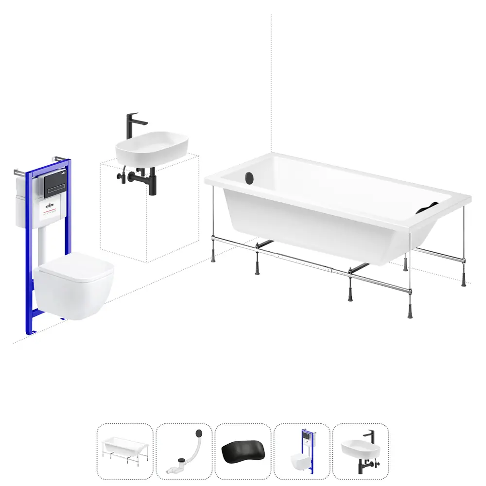 Фото Ванна Lavinia Boho Catani 20221288R правая 170x80 см акриловая с подвесным унитазом, инсталляцией и раковиной в комплекте