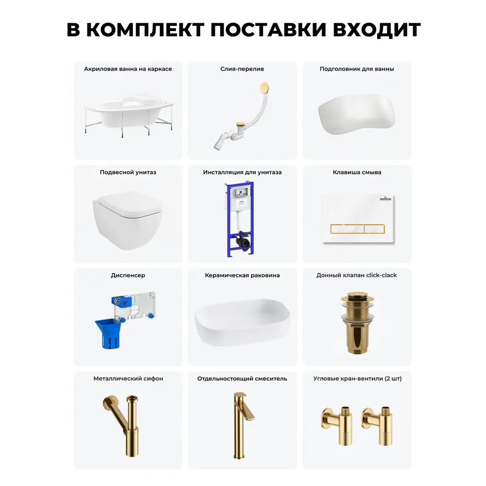 Фото 11 Ванна угловая Lavinia Boho Aveo 20221393R 150x150 см акриловая с подвесным унитазом, инсталляцией и раковиной в комплекте