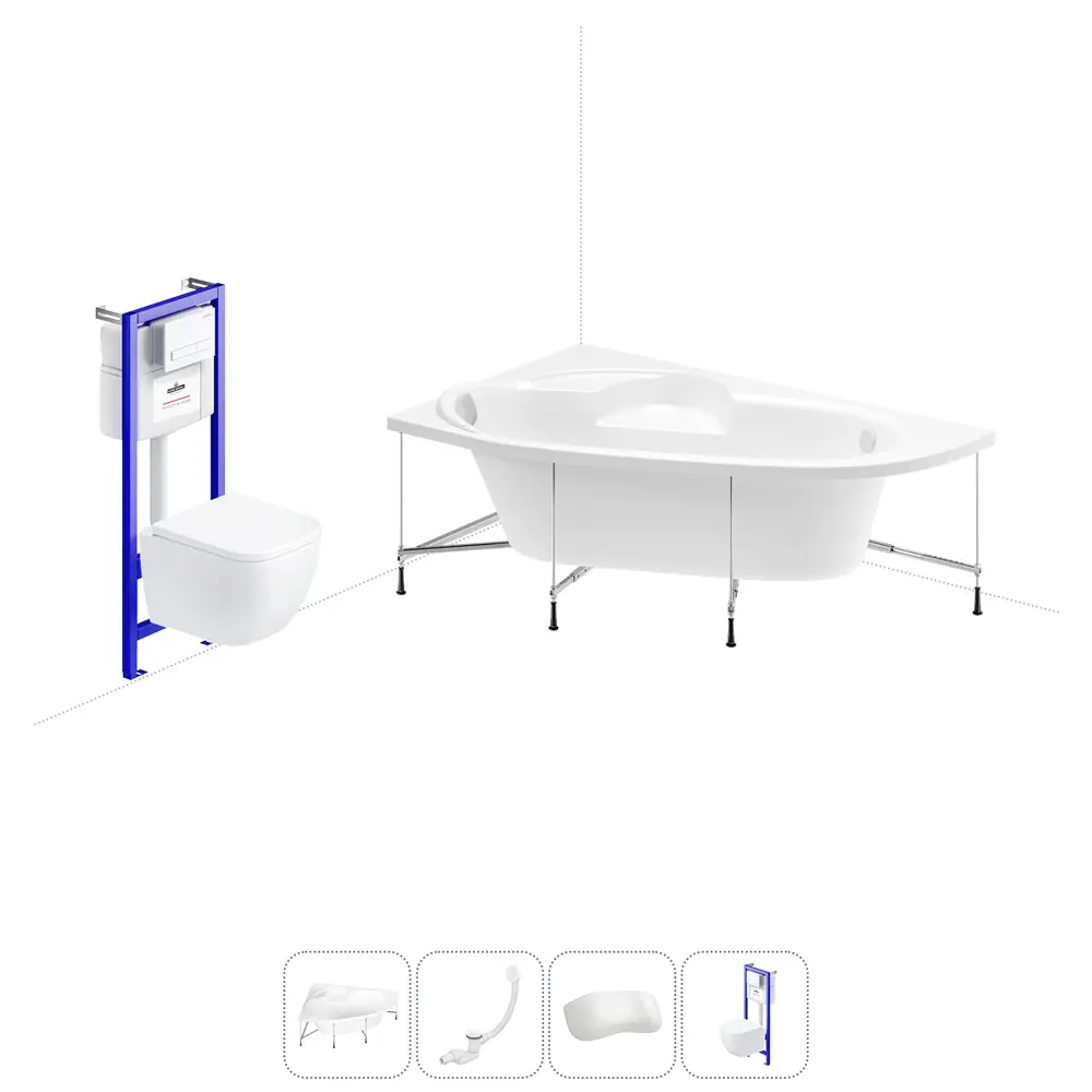 Фото Ванна угловая Lavinia Boho Bell Pro 20221203R правая 170x110 см акриловая с подвесным унитазом и инсталляцией