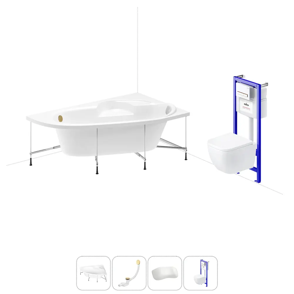 Фото Ванна угловая Lavinia Boho Bell Pro 20221201R правая 170x110 см акриловая с подвесным унитазом и инсталляцией