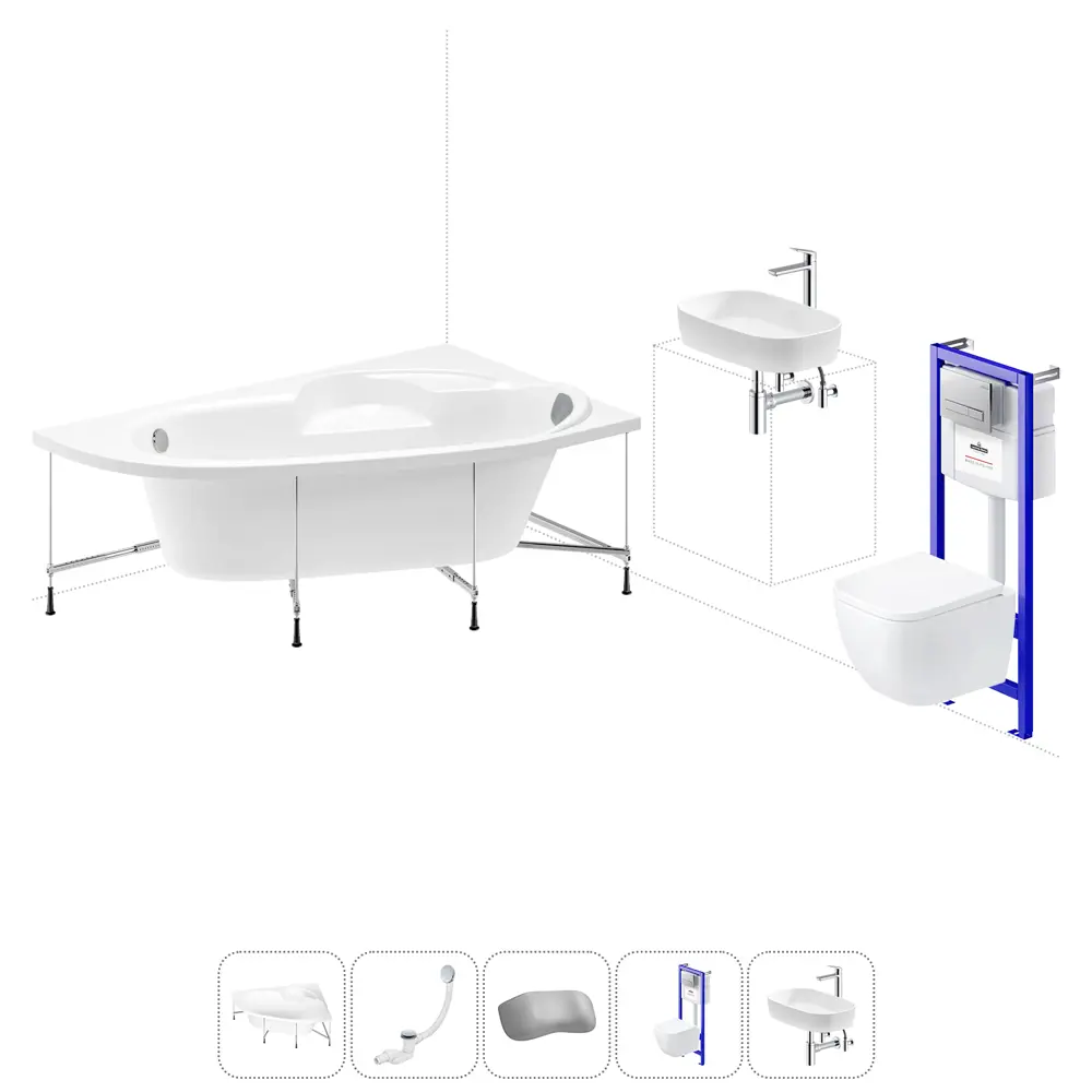 Фото Ванна угловая Lavinia Boho Bell Pro 20221382R левая 170x110 см акриловая с подвесным унитазом, инсталляцией и раковиной в комплекте Фото Ванна угловая Lavinia Boho Bell Pro 20221382R левая 170x110 см акриловая с подвесным унитазом, инсталляцией и раковиной в комплекте