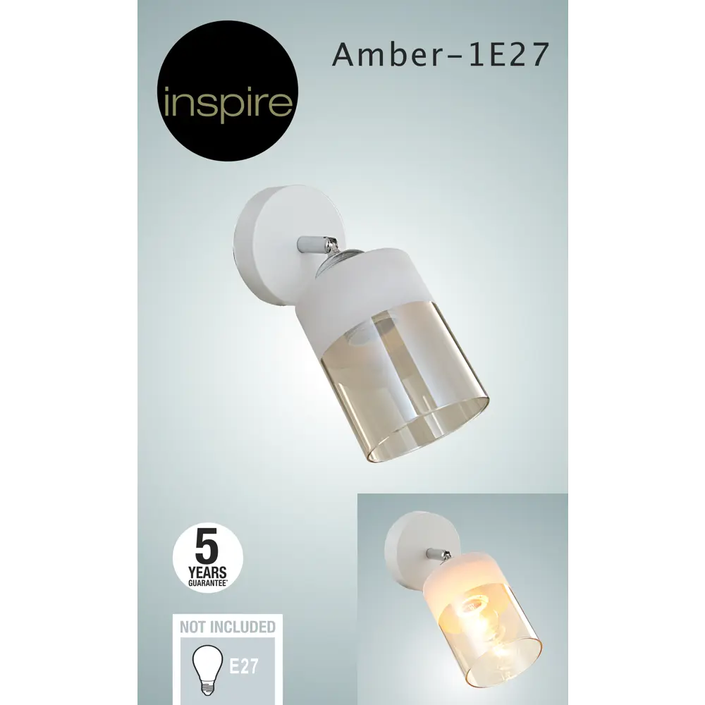Фото 6 Настенный светильник Inspire Amber 1xE27 46 Вт цвет белый Фото 6 Настенный светильник Inspire Amber 1xE27 46 Вт цвет белый