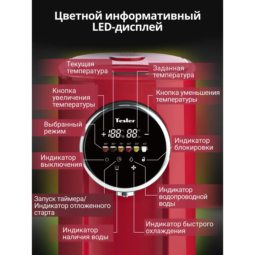 Фото 3 Термопот TESLER TP-5050 RED Фото 3 Термопот TESLER TP-5050 RED