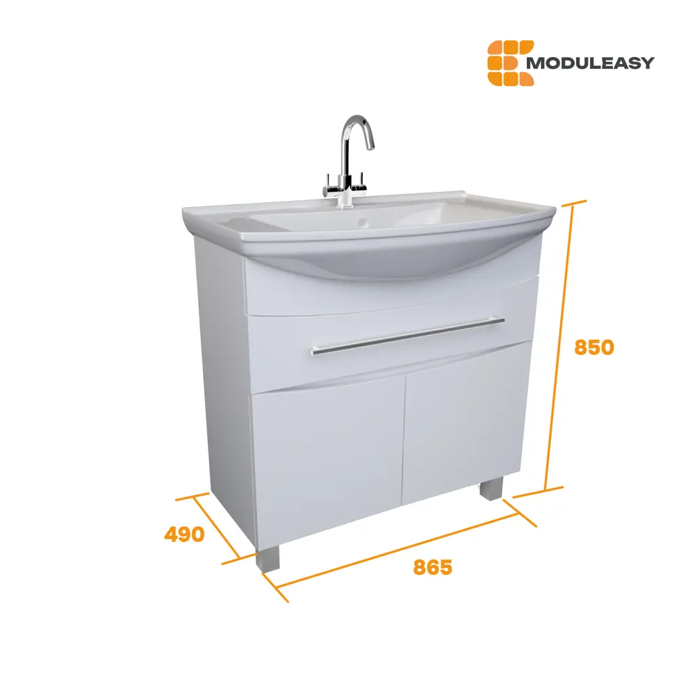 Фото 5 Тумба с раковиной в ванную ModuLeasy Lea New 85x50 см напольная цвет белый глянец Фото 5 Тумба с раковиной в ванную ModuLeasy Lea New 85x50 см напольная цвет белый глянец