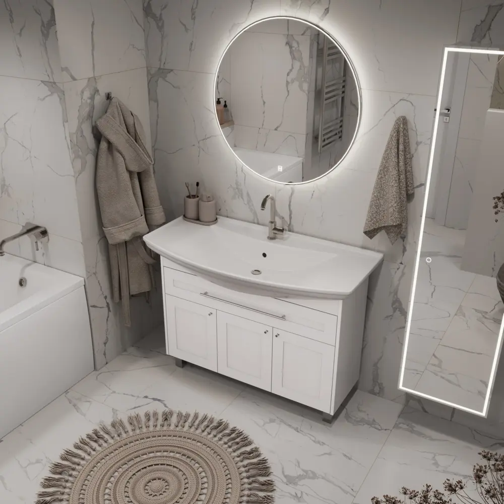 Фото 6 Тумба с раковиной в ванную ModuLeasy Lea Classic 105x50 см напольная цвет белый глянец Фото 6 Тумба с раковиной в ванную ModuLeasy Lea Classic 105x50 см напольная цвет белый глянец