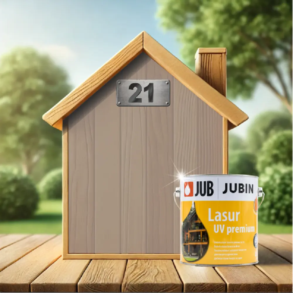 Фото 2 Защитно-декоративный антисептик древесины Jubin Lasur UV Premium полуматовый цвет №21 серый 10л