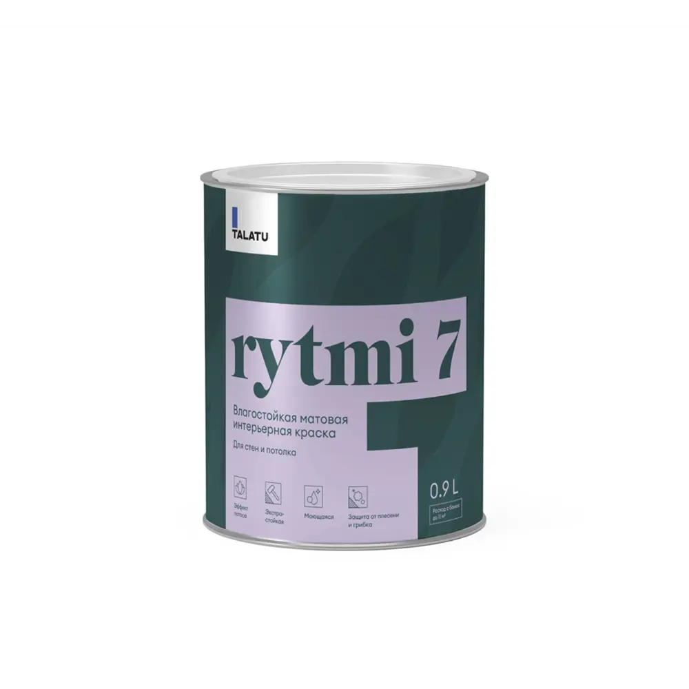Фото Краска для стен и потолков Talatu rytmi 7 влагостойкая цвет белый база А 0.9 л Фото Краска для стен и потолков Talatu rytmi 7 влагостойкая цвет белый база А 0.9 л