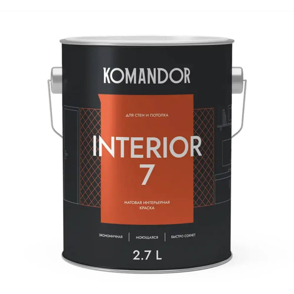 Фото Краска для стен и потолков Komandor Interior 7 цвет белый база А 2.7 л