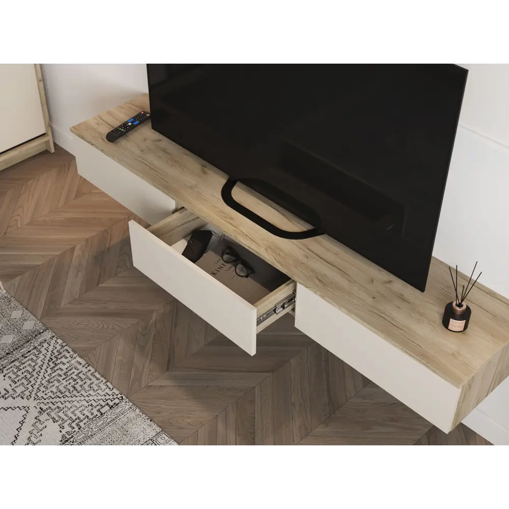 Фото 4 Тумба под телевизор Мк стиль 187754 163.4x20x35 см ЛДСП цвет серый/бежевый Фото 4 Тумба под телевизор Мк стиль 187754 163.4x20x35 см ЛДСП цвет серый/бежевый