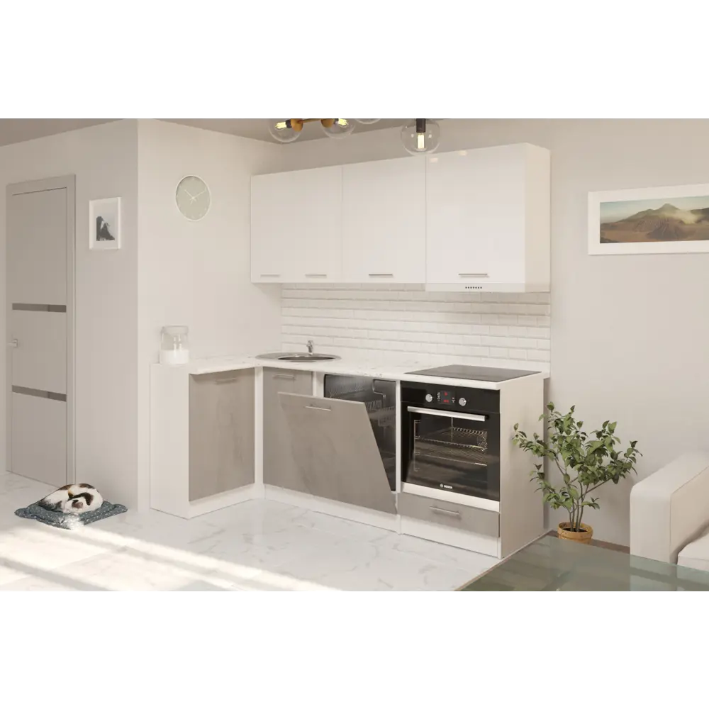 Фото 2 Кухонный гарнитур Gerda Серия прайм/коллекция терция 200x212x60 см ЛДСП цвет белый глянец Фото 2 Кухонный гарнитур Gerda Серия прайм/коллекция терция 200x212x60 см ЛДСП цвет белый глянец