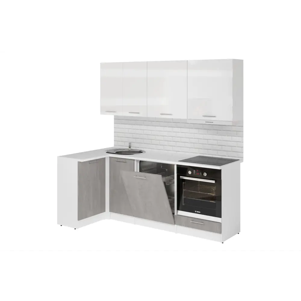 Фото Кухонный гарнитур Gerda Серия прайм/коллекция терция 200x212x60 см ЛДСП цвет белый глянец Фото Кухонный гарнитур Gerda Серия прайм/коллекция терция 200x212x60 см ЛДСП цвет белый глянец