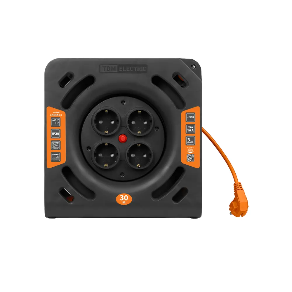 Фото 3 Удлинитель Tdm electric SQ1301-0834 3x1.5 30 м 4 розетки с заземлением 3500 Вт цвет черно-оранжевый Фото 3 Удлинитель Tdm electric SQ1301-0834 3x1.5 30 м 4 розетки с заземлением 3500 Вт цвет черно-оранжевый