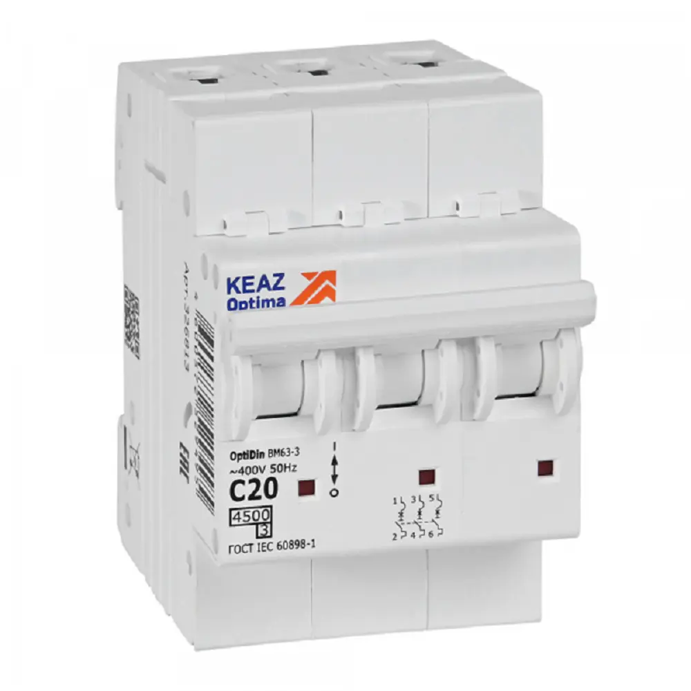 Фото Автоматический выключатель КЭАЗ OptiDin BM63-3C20-4.5 кА-УХЛ3 3P 326813