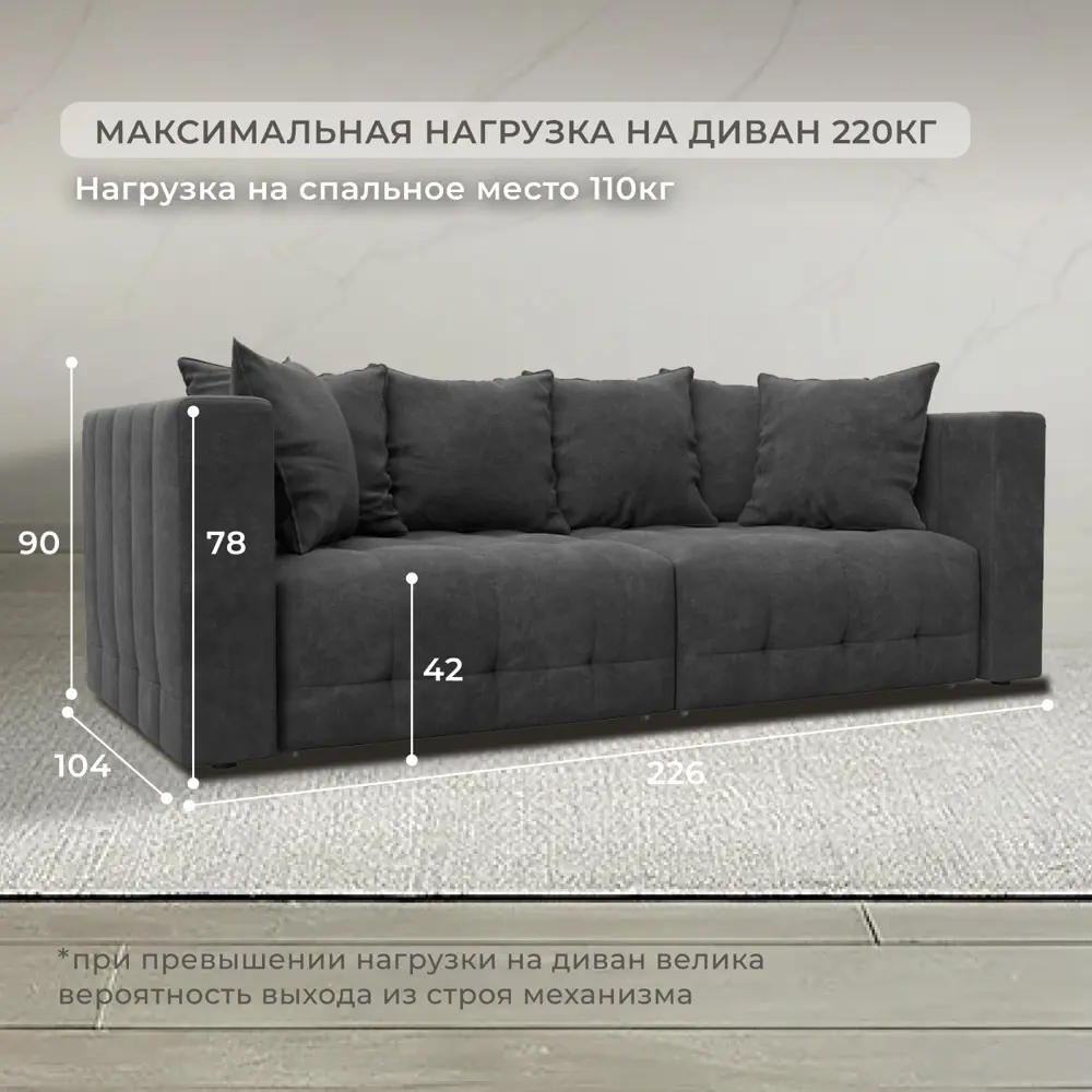 Фото 4 Диван прямой Лига-052 НПБ Лига Диванов 128765_спб 226х104х90 велюр цвет brut 16 темно-серый Фото 4 Диван прямой Лига-052 НПБ Лига Диванов 128765_спб 226х104х90 велюр цвет brut 16 темно-серый