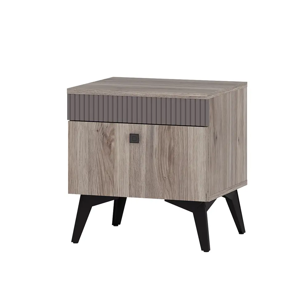 Фото Тумба прикроватная Bts 45.2x47x38 см 1 ящик ЛДСП цвет дуб смоки Фото Тумба прикроватная Bts 45.2x47x38 см 1 ящик ЛДСП цвет дуб смоки