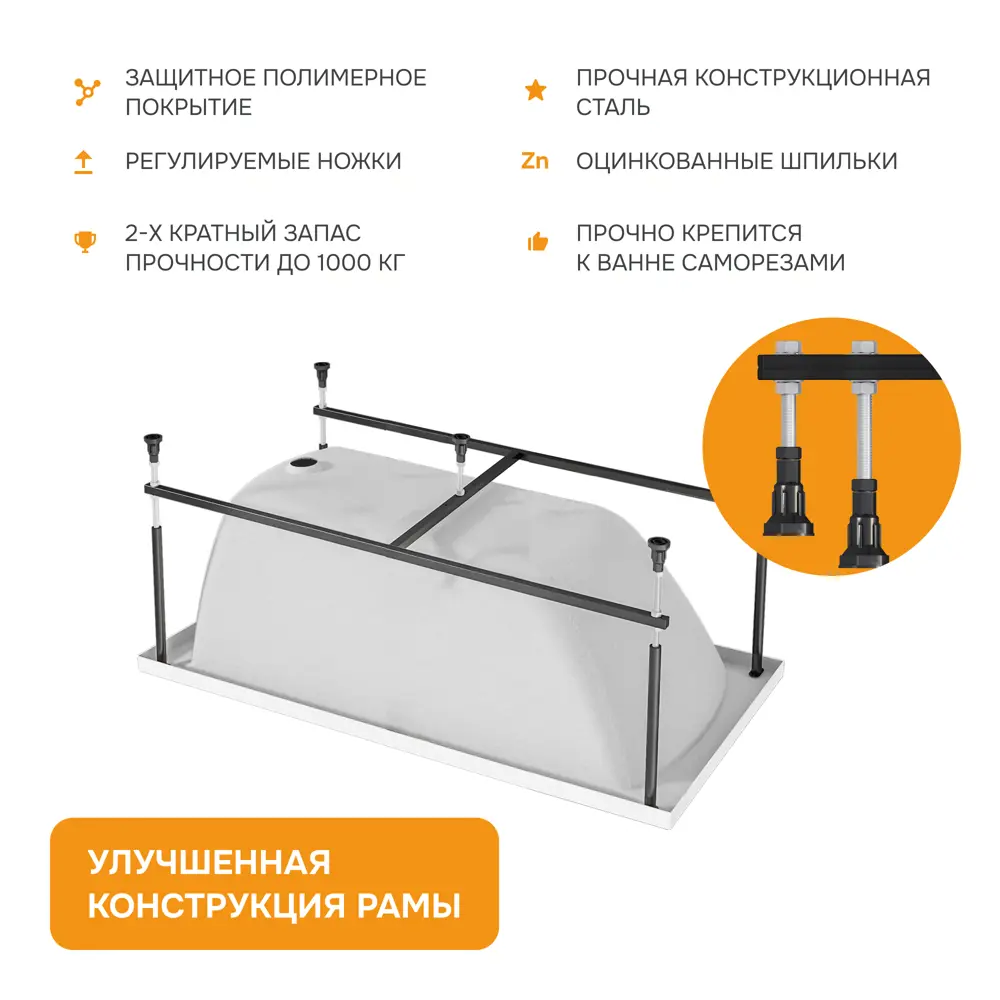 Фото 6 Ванна Moduleasy Liam 01лиам1270кп акриловая 120x70 см 4в1: прямоугольная ванна, фронтальная панель, стальная рама, слив-перелив Фото 6 Ванна Moduleasy Liam 01лиам1270кп акриловая 120x70 см 4в1: прямоугольная ванна, фронтальная панель, стальная рама, слив-перелив
