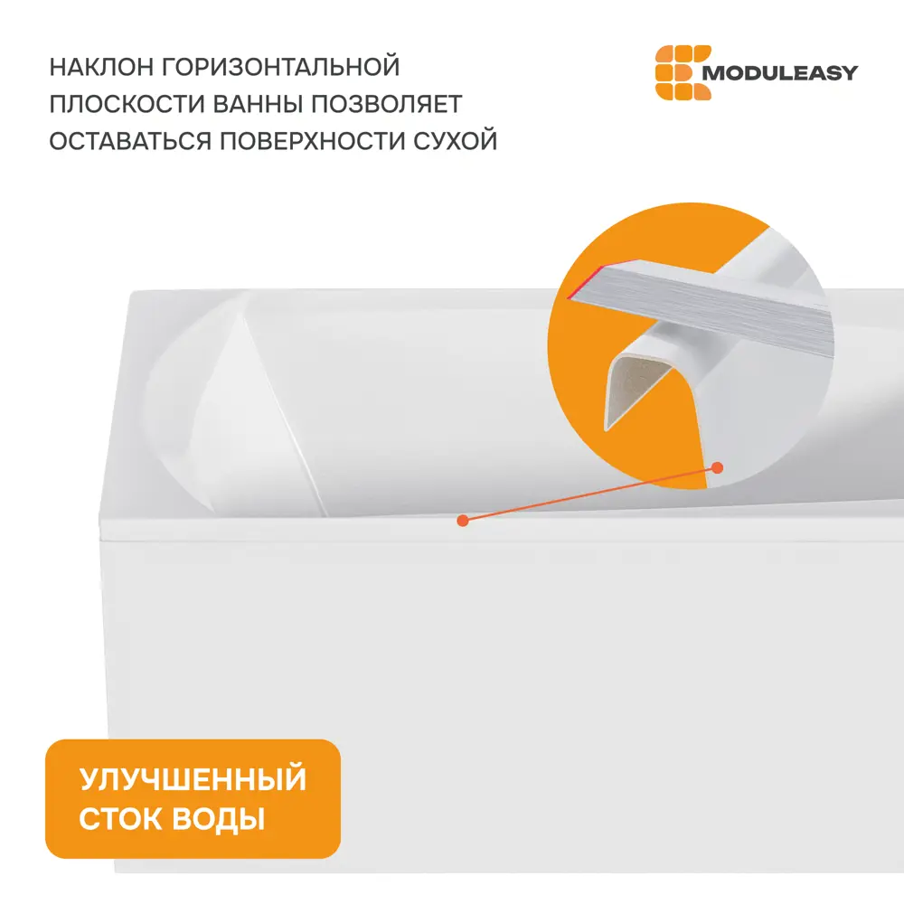 Фото 4 Ванна Moduleasy Liam 01лиам1670кп акриловая 160x70 см 4в1: прямоугольная ванна Liam, фронтальная панель, стальная рама, слив-перелив