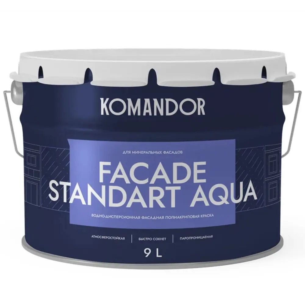 Фото Фасадная краска Komandor facade standart aqua атмосферостойкая прозрачная база С 9 л Фото Фасадная краска Komandor facade standart aqua атмосферостойкая прозрачная база С 9 л