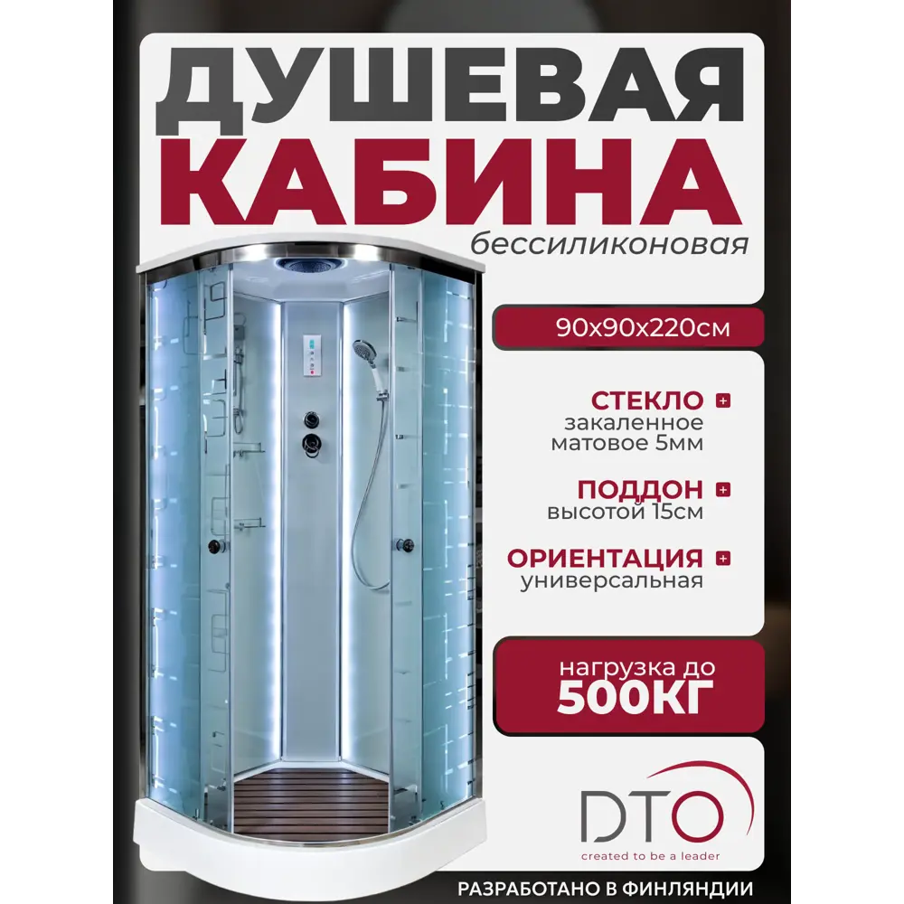 Фото Душевая кабина Dto NS/EM1590LED 90X90220 см 1/4 круга поддон низкий стекло с рисунком