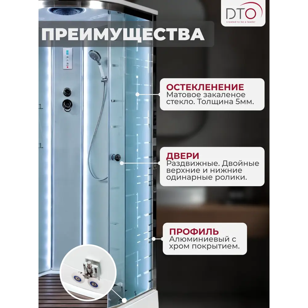Фото 2 Душевая кабина Dto NS/EM1590LED 90X90220 см 1/4 круга поддон низкий стекло с рисунком