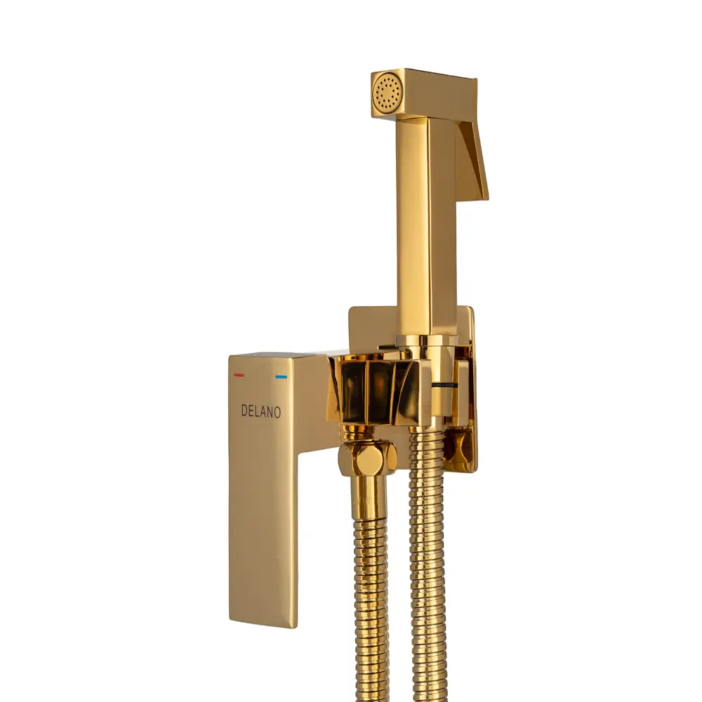 Фото 2 Смеситель с гигиеническим душем Delano MD-AZ69108-T со шлангом цвет глянцевое золотой Фото 2 Смеситель с гигиеническим душем Delano MD-AZ69108-T со шлангом цвет глянцевое золотой