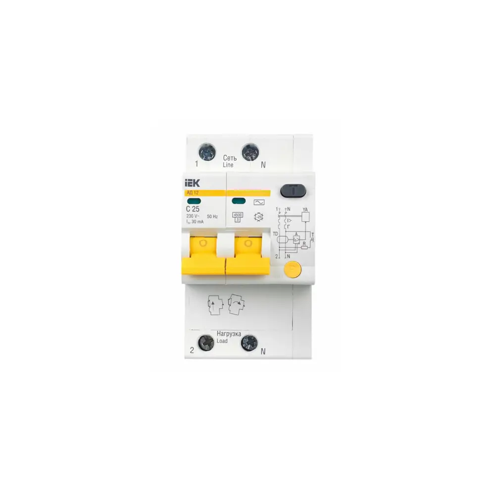Фото 3 Дифференциальный автомат Iek АД12 2P C25 А 30 мА 4.5 кА AC MAD10-2-025-C-030 Фото 3 Дифференциальный автомат Iek АД12 2P C25 А 30 мА 4.5 кА AC MAD10-2-025-C-030