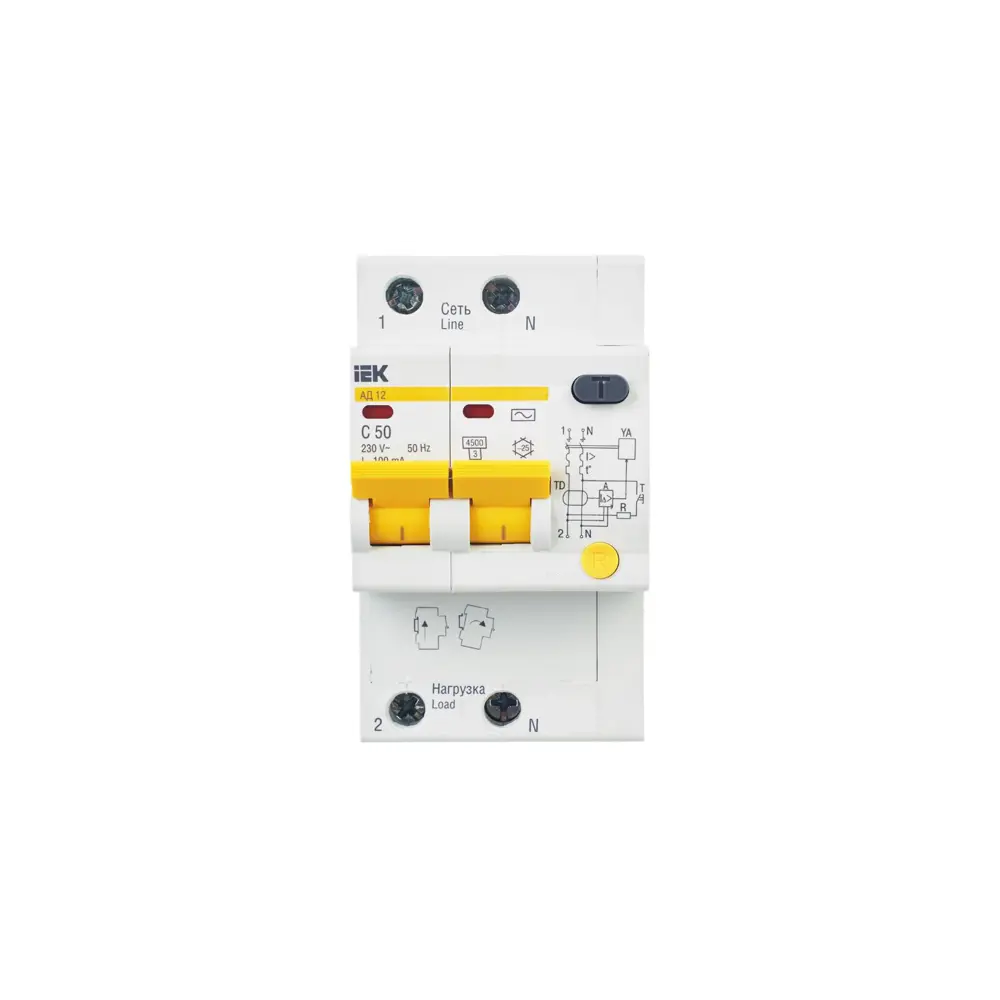 Фото 3 Дифференциальный автомат Iek АД12 2P C50 А 100 мА 4.5 кА AC MAD10-2-050-C-100 Фото 3 Дифференциальный автомат Iek АД12 2P C50 А 100 мА 4.5 кА AC MAD10-2-050-C-100