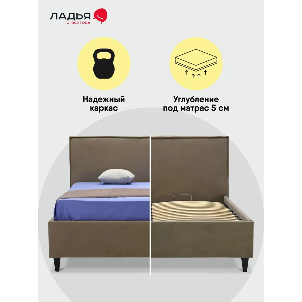 Фото 3 Кровать Ладья Блэр 190 x 112 x 218 см ЛДСП подъемный механизм цвет коричневая