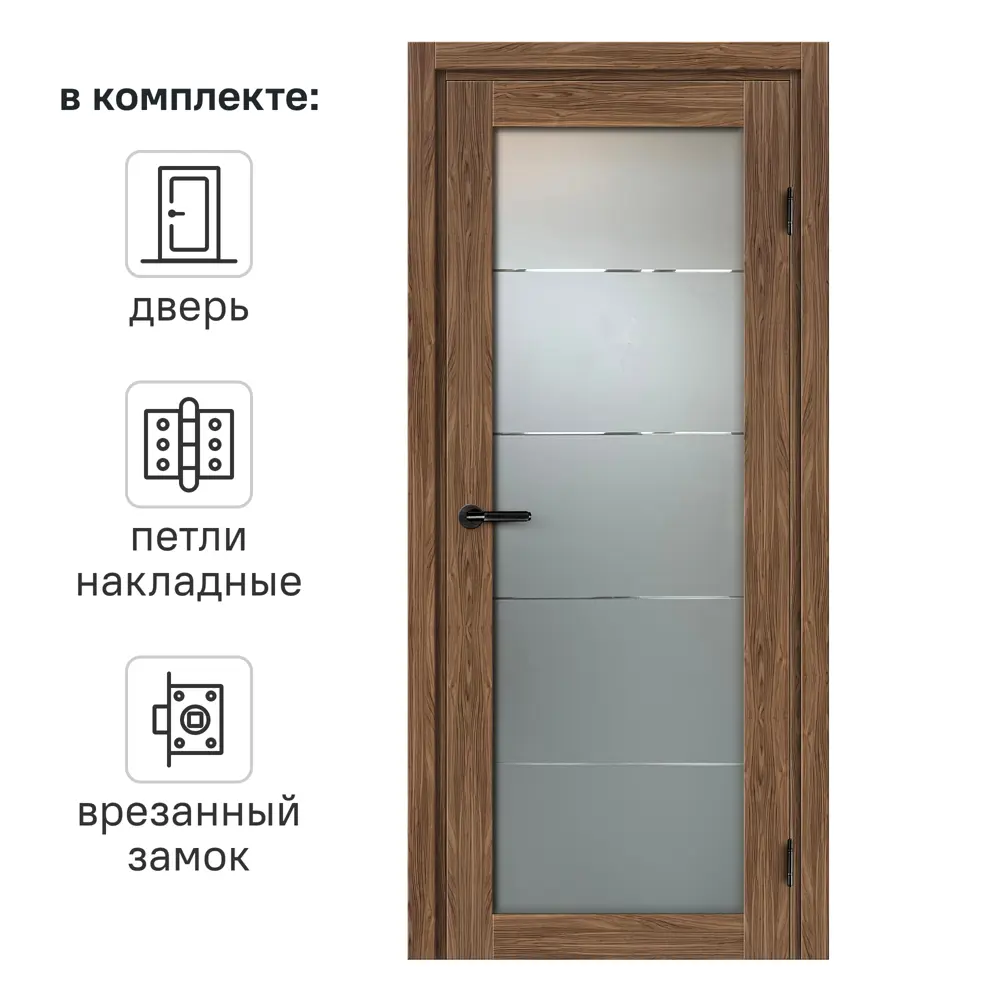 Фото Дверь межкомнатная со стеклом Толедо 60x200 см CPL цвет орех галант с замком и петлями Фото Дверь межкомнатная со стеклом Толедо 60x200 см CPL цвет орех галант с замком и петлями