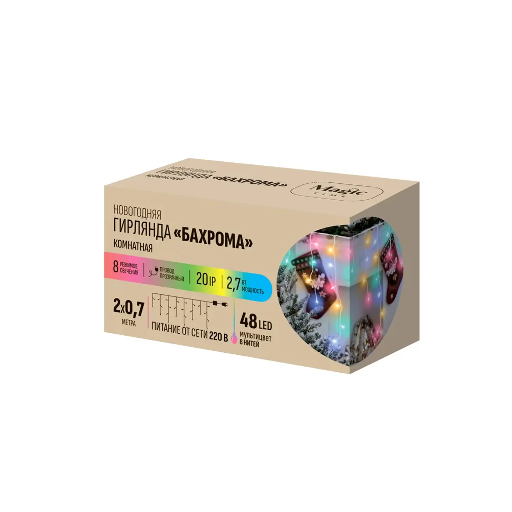 Фото Электрогирлянда светодиодная бахрома 2x0.7 м 48 ламп разноцветный свет 8 режимов Фото Электрогирлянда светодиодная бахрома 2x0.7 м 48 ламп разноцветный свет 8 режимов