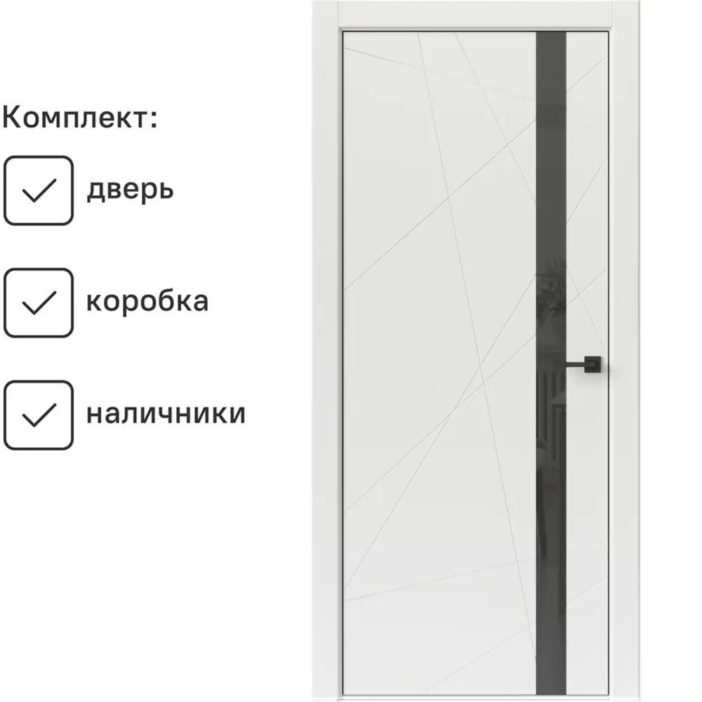 Фото Комплект межкомнатной двери Uberture Tamburat 4304 остеклённая 200x70см полипропилен цвет белый с коробом и наличниками Фото Комплект межкомнатной двери Uberture Tamburat 4304 остеклённая 200x70см полипропилен цвет белый с коробом и наличниками