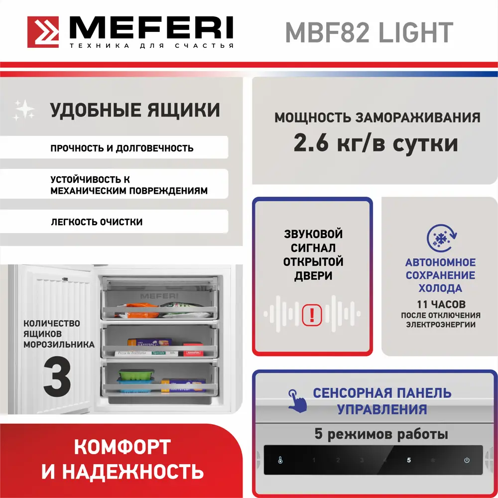 Фото 5 Морозильная камера Meferi MBF82 LOW FROST LIGHT 59.6x82 см цвет белый Фото 5 Морозильная камера Meferi MBF82 LOW FROST LIGHT 59.6x82 см цвет белый