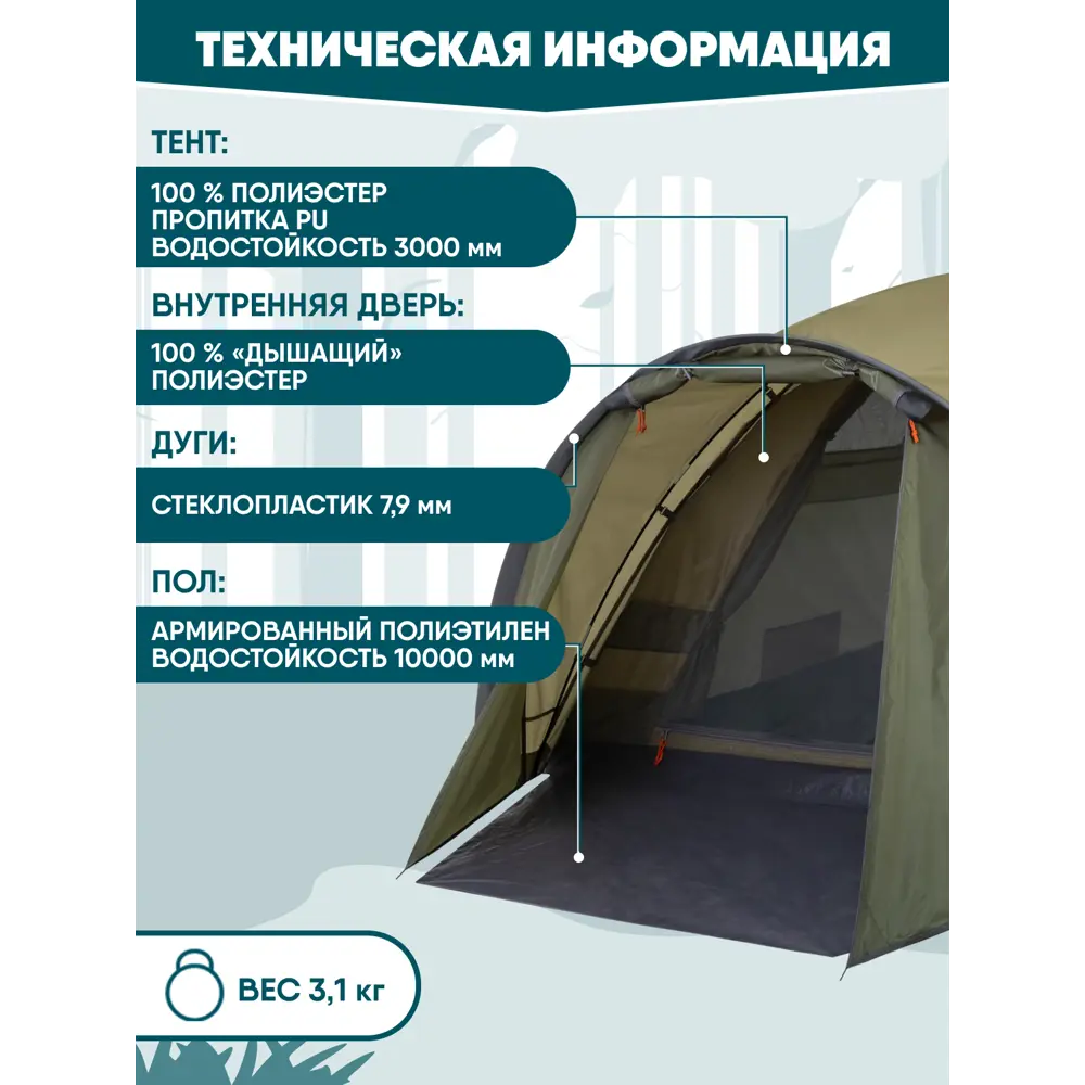 Фото 7 Палатка двухместная Jungle Camp 70824 Vermont зеленый Фото 7 Палатка двухместная Jungle Camp 70824 Vermont зеленый