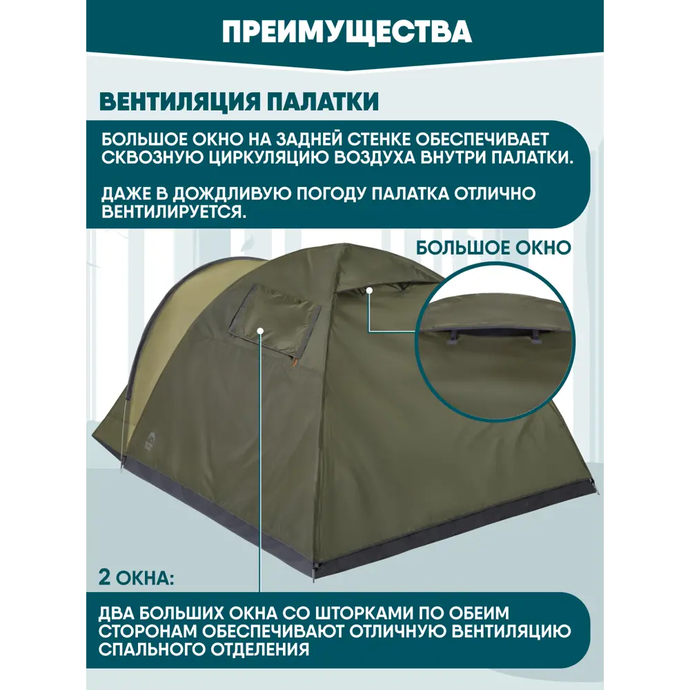Фото 6 Палатка трёхместная Jungle Camp 70825 Vermont зеленый Фото 6 Палатка трёхместная Jungle Camp 70825 Vermont зеленый