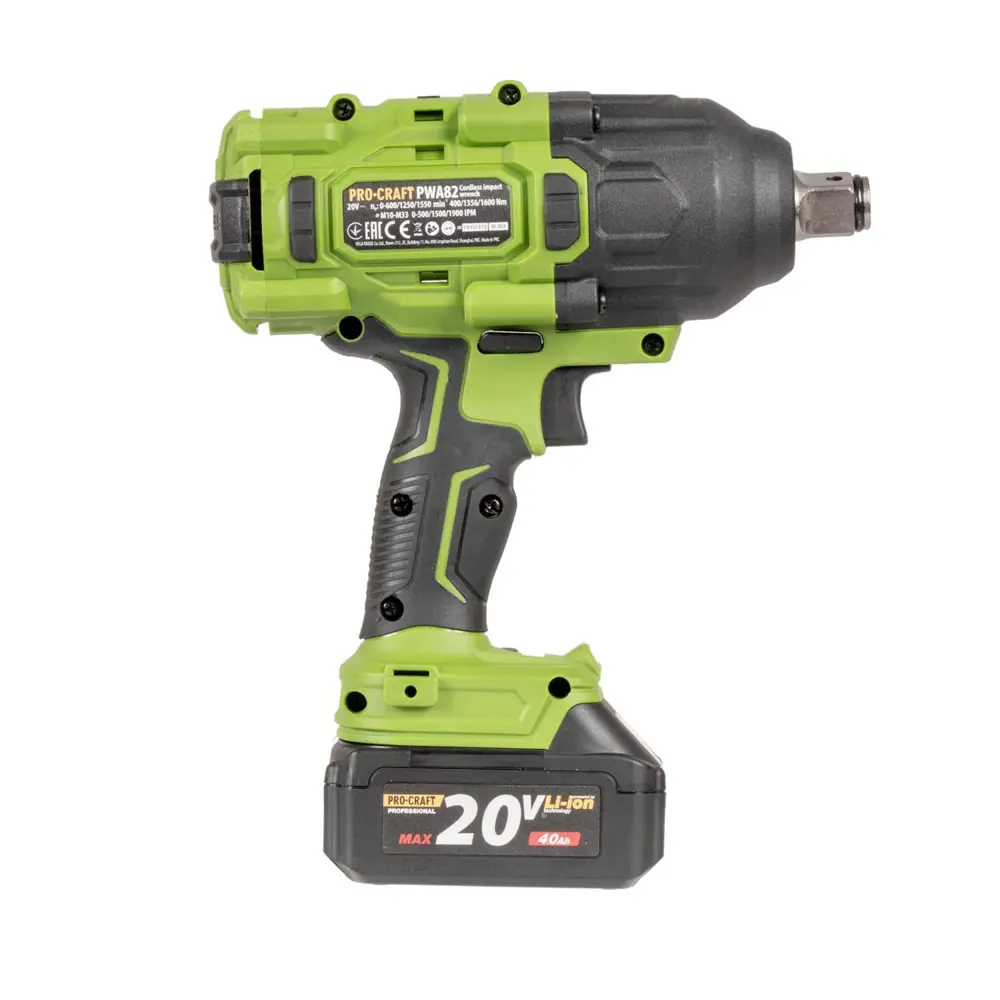 Фото 2 Гайковерт аккумуляторный бесщеточный Procraft PWA82, 20 В Li-Ion 1x4 Ач, 1600 Нм Фото 2 Гайковерт аккумуляторный бесщеточный Procraft PWA82, 20 В Li-Ion 1x4 Ач, 1600 Нм