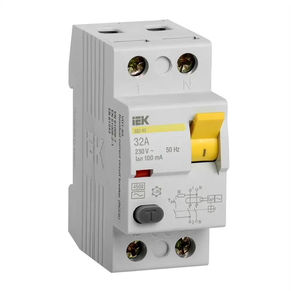 Фото УЗО Iek ВД1-63 2P C32 А 100 мА AC MDV10-2-032-100 Фото УЗО Iek ВД1-63 2P C32 А 100 мА AC MDV10-2-032-100
