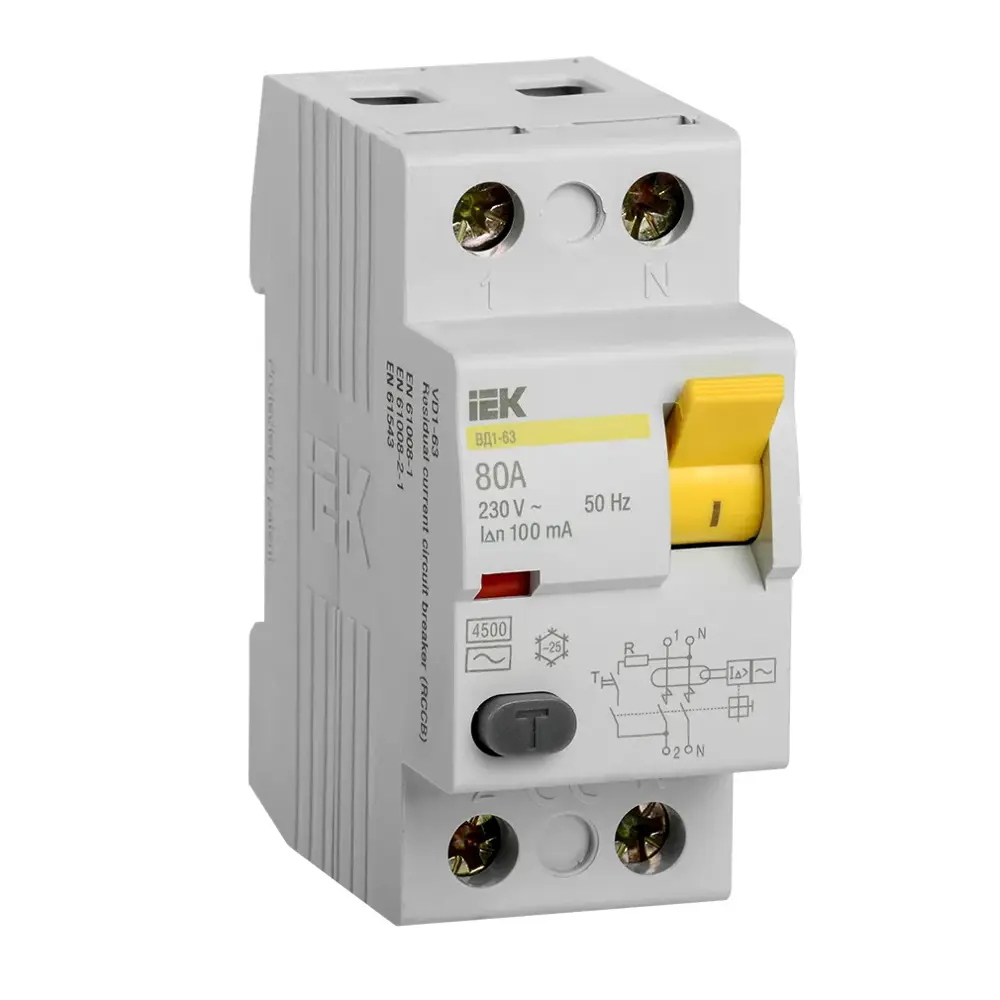 Фото УЗО Iek ВД1-63 2P C80 А 100 мА AC MDV10-2-080-100 Фото УЗО Iek ВД1-63 2P C80 А 100 мА AC MDV10-2-080-100