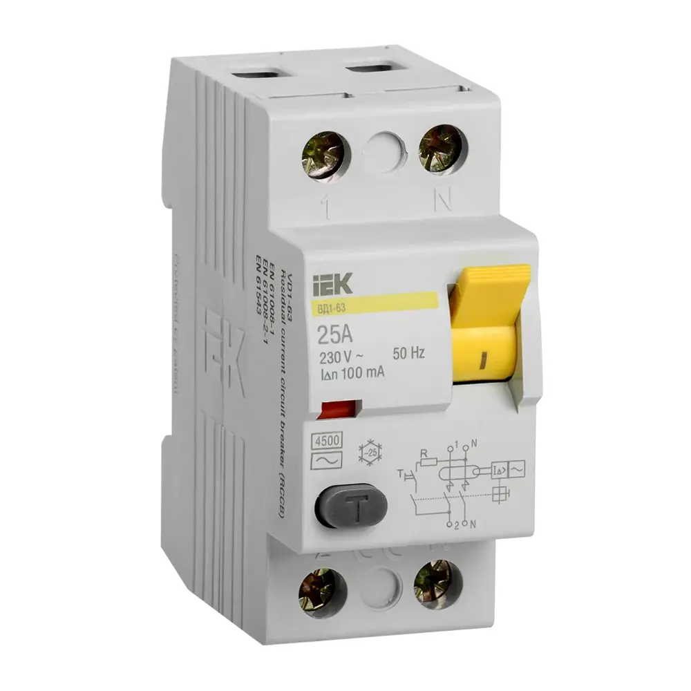Фото УЗО Iek ВД1-63 2P 25 А 100 мА AC MDV10-2-025-100 Фото УЗО Iek ВД1-63 2P 25 А 100 мА AC MDV10-2-025-100