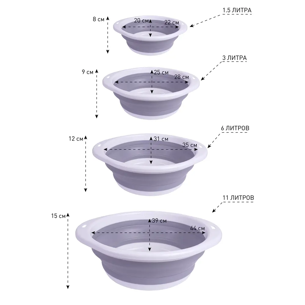 Фото 2 Таз складной Estares круглый силиконовый ES-BS-round-11L/6L/3L/1.5L-white/gray 4 шт Фото 2 Таз складной Estares круглый силиконовый ES-BS-round-11L/6L/3L/1.5L-white/gray 4 шт