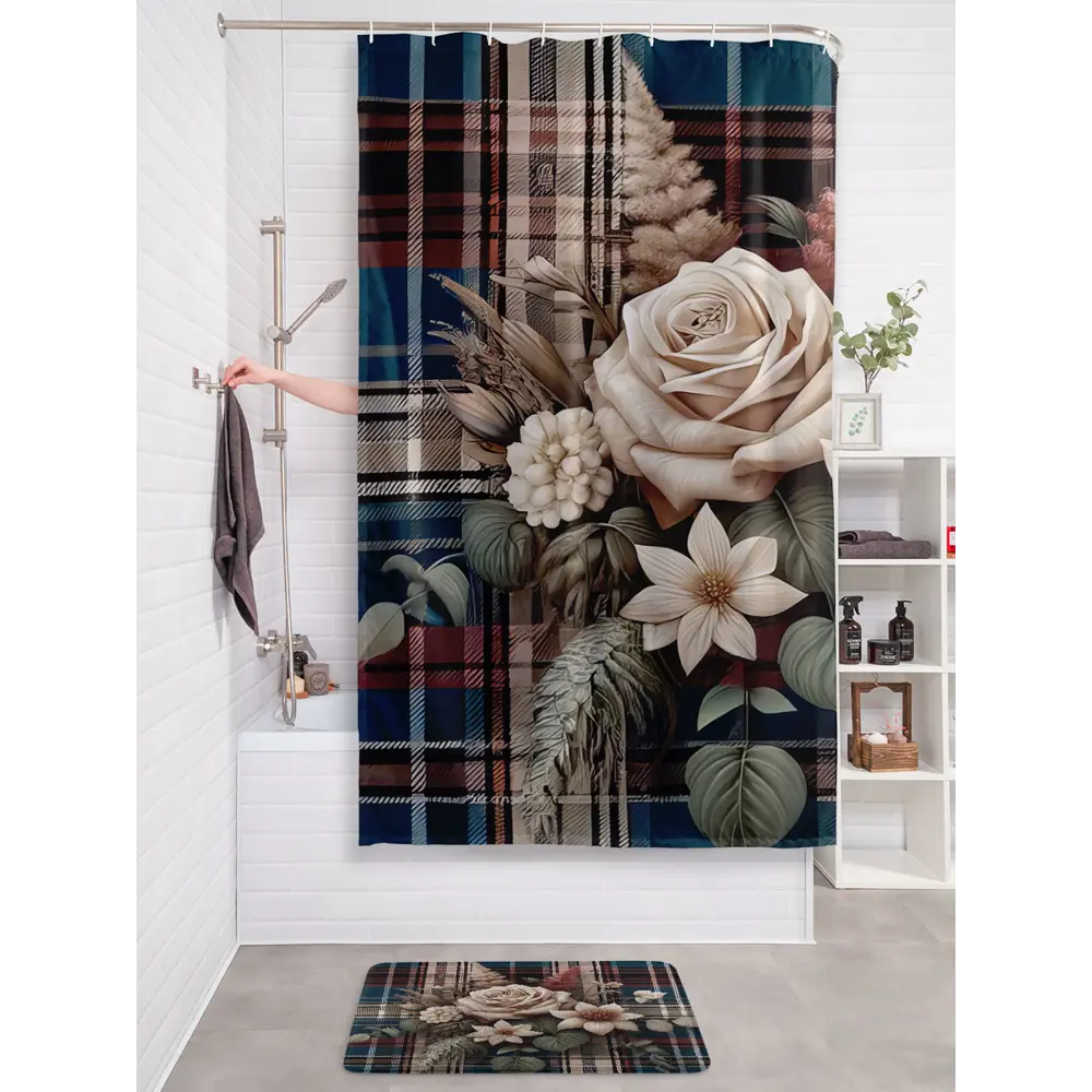 Фото 4 Штора для ванной Joyarty Букет на клеточке с 3D эффектом Фото 4 Штора для ванной Joyarty Букет на клеточке с 3D эффектом