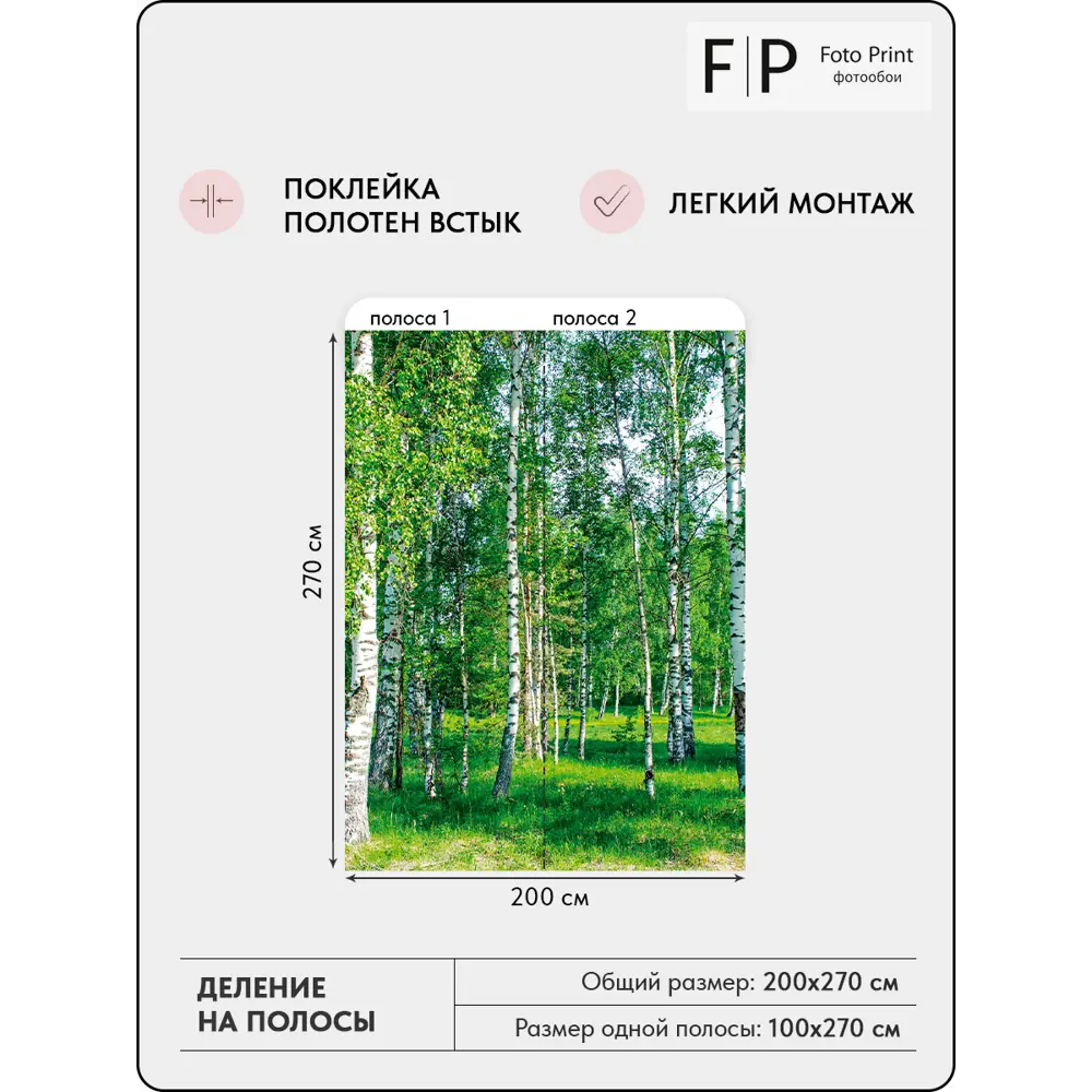 Фото 7 Фотообои флизелиновые Foto Print Березовая роща 02-038-А-2-2.7, 200x270 см