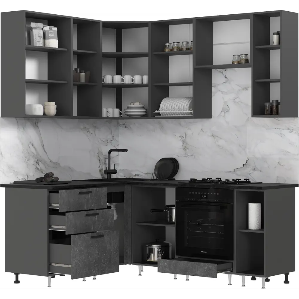 Фото 2 Кухонный гарнитур Миф Рио Углбет 360x230x60 см ЛДСП цвет бетон