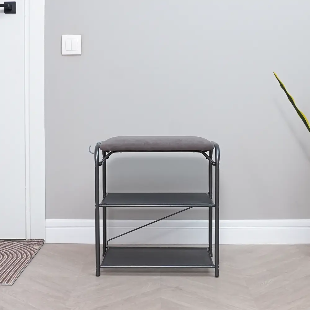 Фото Подставка для обуви Зми 45x50x30 см 2 полки металл цвет графит Фото Подставка для обуви Зми 45x50x30 см 2 полки металл цвет графит